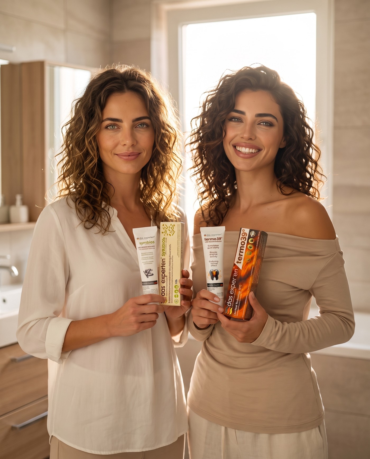 Best enzyme and probiotic toothpaste 2026 — REF models Haide and Gozde with Das Experten innoWeiss, SYMBIOS and TERMO 39° packshots
