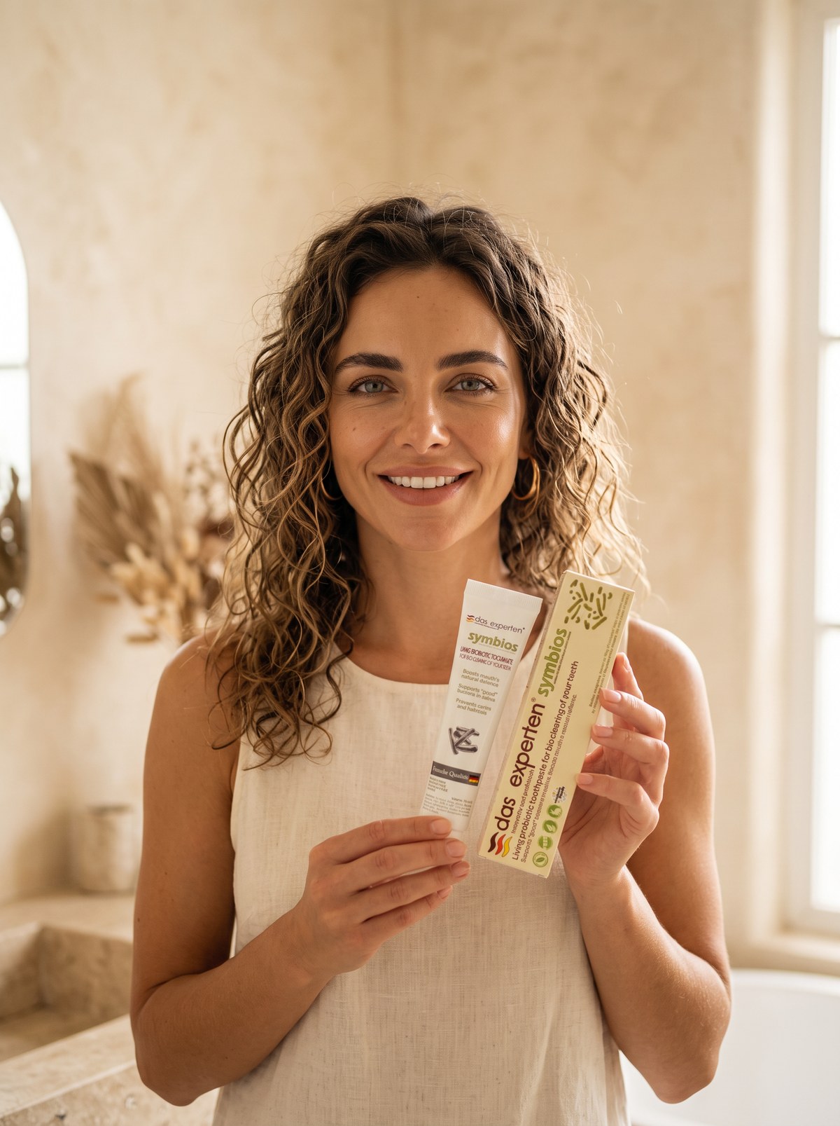 Haide REF model for probiotic toothpaste SYMBIOS lifestyle oral care brand photography