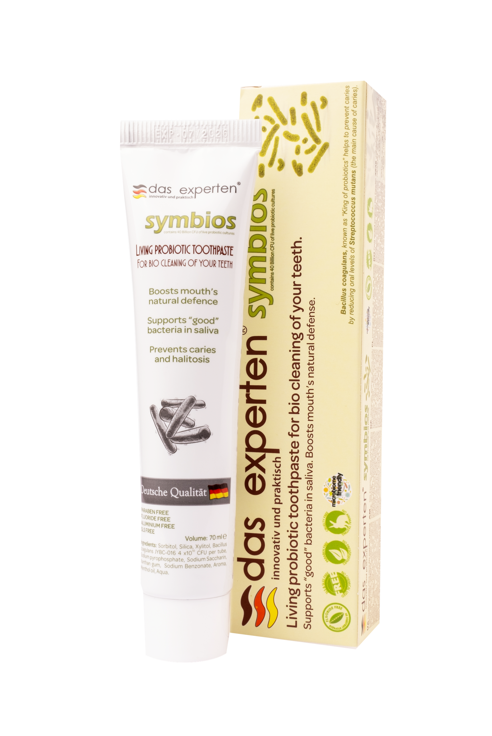SYMBIOS probiotic toothpaste Bacillus coagulans 40 billion CFU packshot DE206 real product REF
